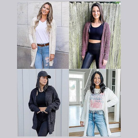 Women's Long Sleeve Soft Chunky Knit Sweater Open Front Cardigans Black - Picture 8 of 8